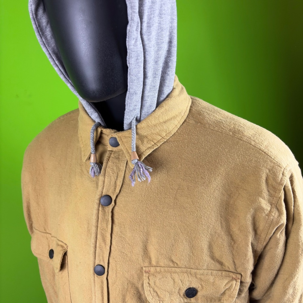 Haband Tailgater Mens 3XT Hooded Shacket Tan Snap Quilted Lined Work Coat Jacket